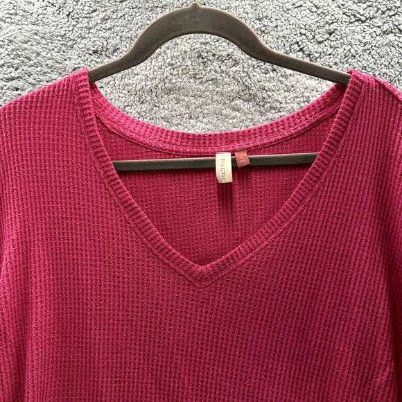 Pilcro XL Pink Waffle Knit Long Sleeve Ruffle V-Neck Shirt Frilly Girly Casual - Picture 5 of 9